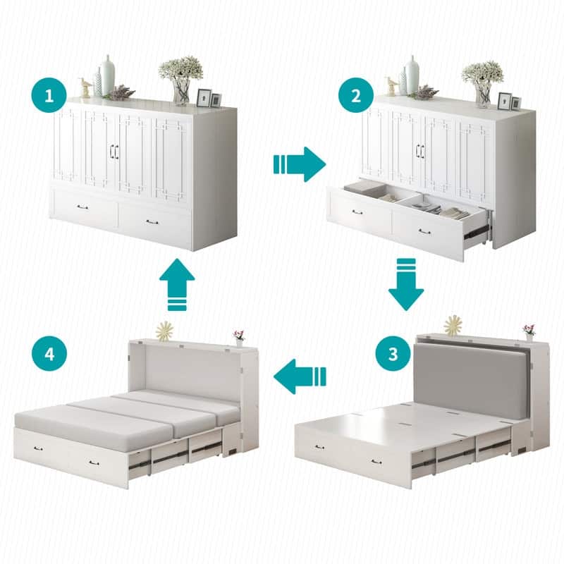 Mixoy Queen Size Murphy Bed with Mattress,Foldable Space-Saving Cube Cabinet Bed