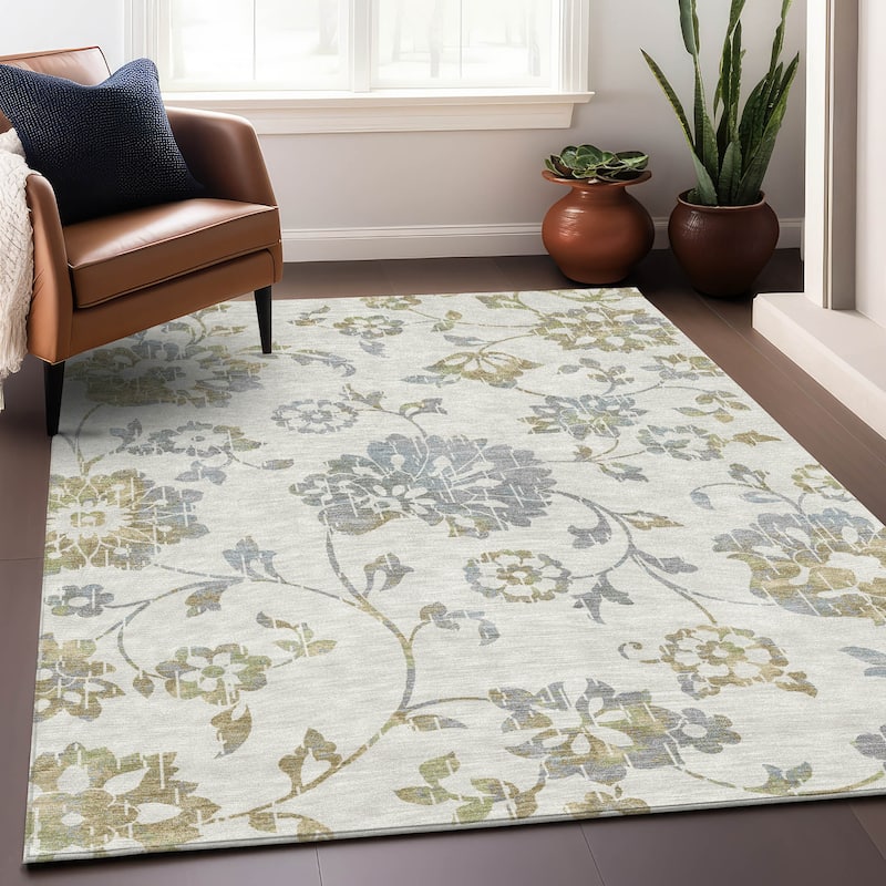 Machine Washable Indoor/ Outdoor Chantille Modern Floral Rug