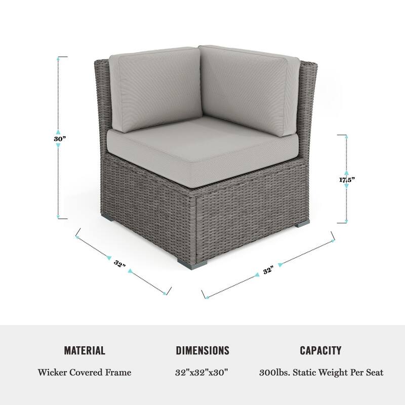 Martha Stewart Outdoor Modular Rattan Wicker Patio Sectional Sofa Corner Seat - 32"W x 32"D x 30"H