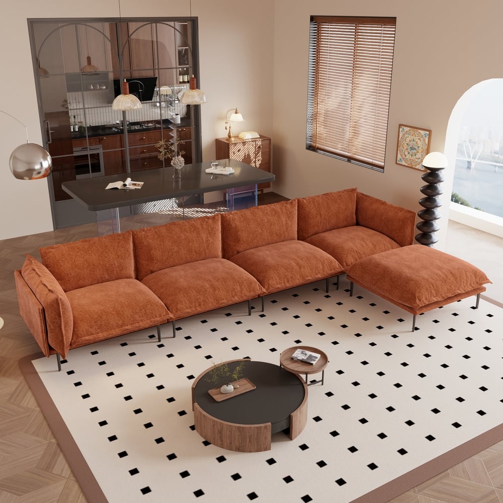 147" L-Shaped Chenille Comfy Sectional Couches for Living Room 4-Seater Cloud Couches with Movable Ottomans