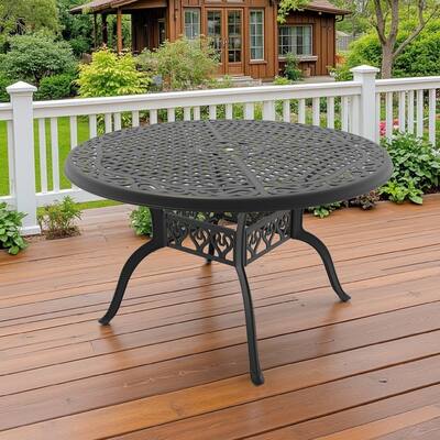 48.03 in. Black Round Cast Aluminum Patio Dining Table