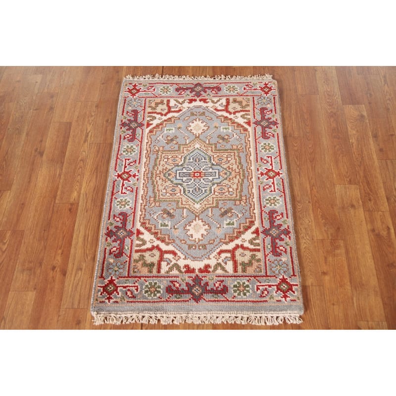Geometric Grey Heriz Serapi Oriental Area Rug Handmade Wool Carpet - 2'0"x 3'0"