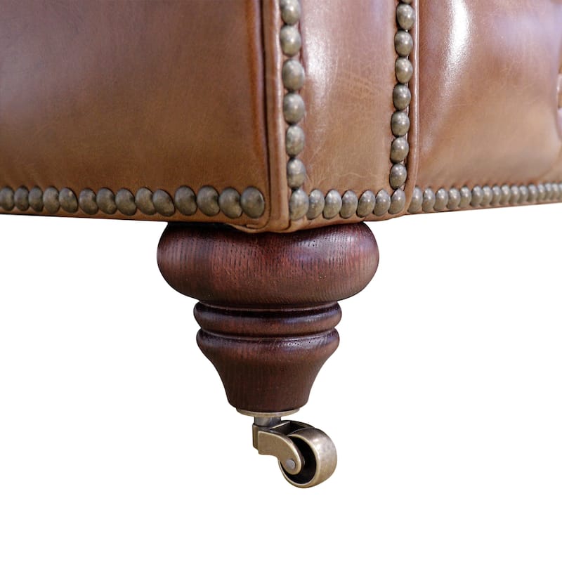 Pasargad Home Paris Club Chesterfield Genuine Leather Sofa, Brown - W88"xD35"xH29"