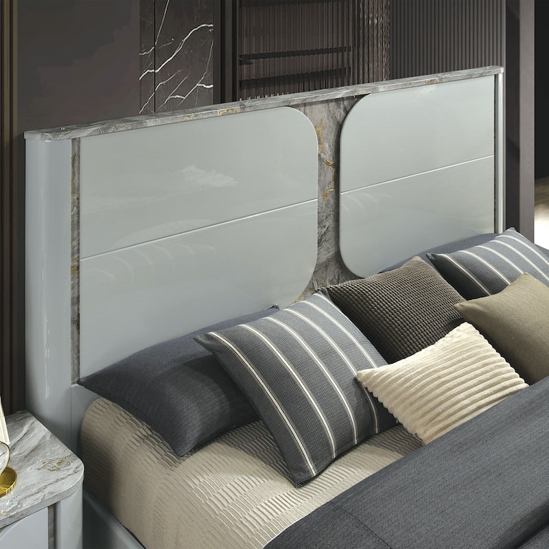 Furniture of America Sherri Modern 3-Piece Light Grey Solid Wood Kids Platform Bed and 2-Nightstand Bedroom Set with LED