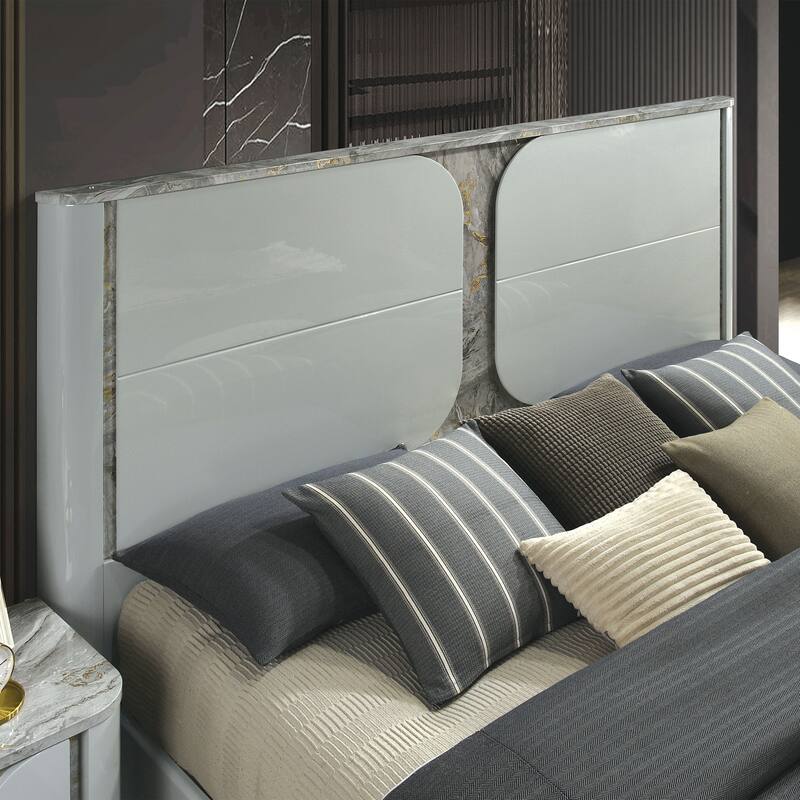 Furniture of America Sherri Modern 6-Piece Light Grey Solid Wood Kids Platform Bedroom Set with LED