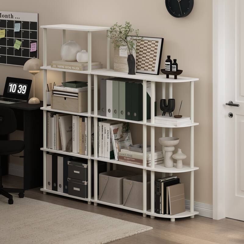 Furinno Turn-N-Tube 4-Tier Corner Display Rack Multipurpose Shelving Unit, Columbia Walnut/Black