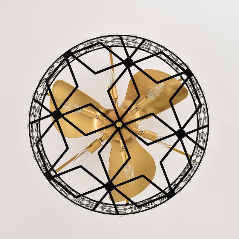 Kaison 25inch Matte Gold and Black 6 Lights 3 Blades Lighted Ceiling