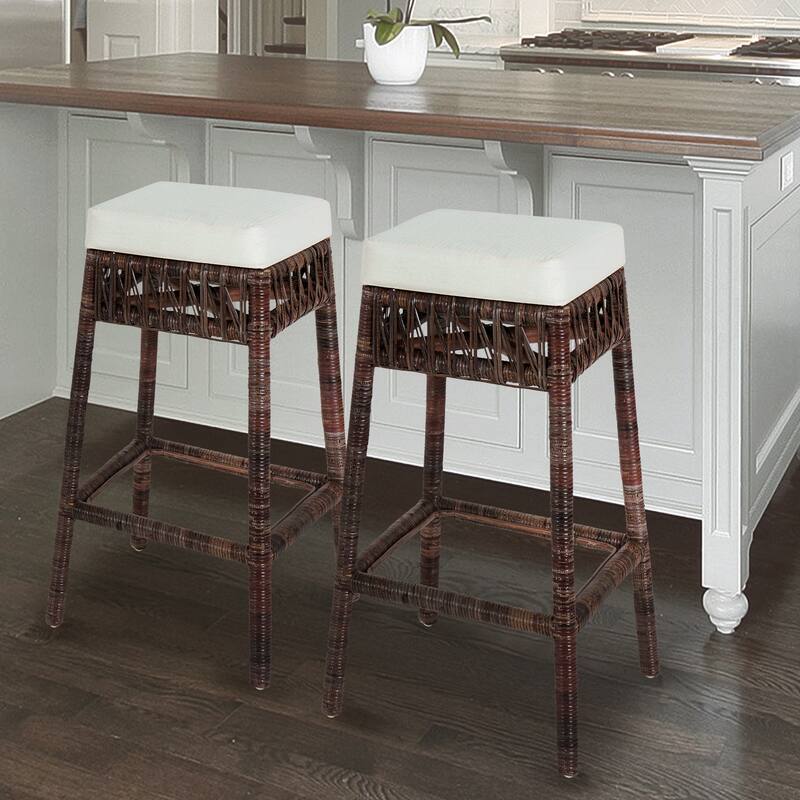 Maui Bohemian Basics Rattan Backless Bar Stool, by JONATHAN Y