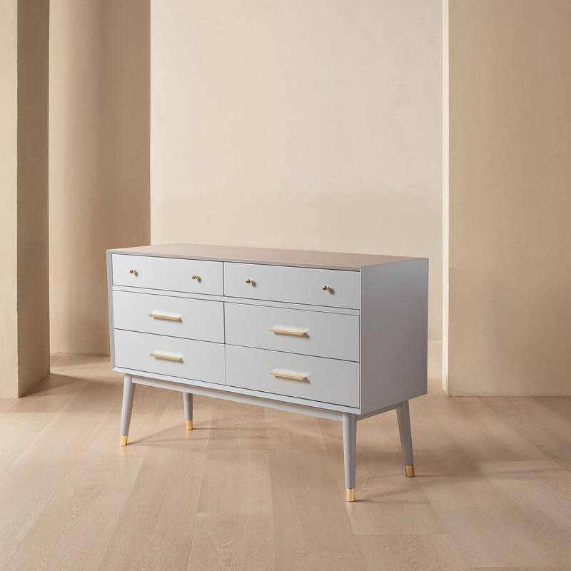 SAFAVIEH Couture Zack 6-Drawer Wood Dresser - Grey/Brass