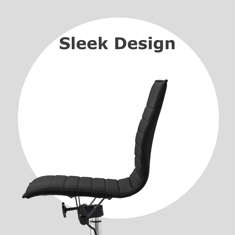 Modern Drafting Chair Upholstered PU Leather Ribbed Armless Mid Back with Tall Adjustable Base & Leg Rest