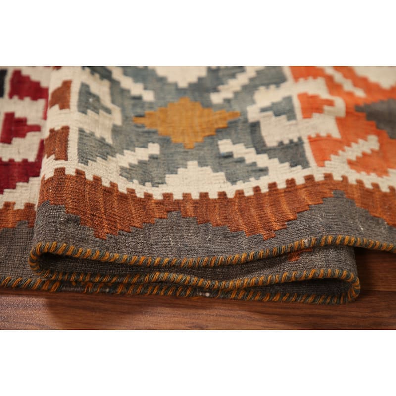 Red Kilim Qashqai Persian Vintage Area Rug Flatweave Wool Carpet - 5'5" x 7'8"