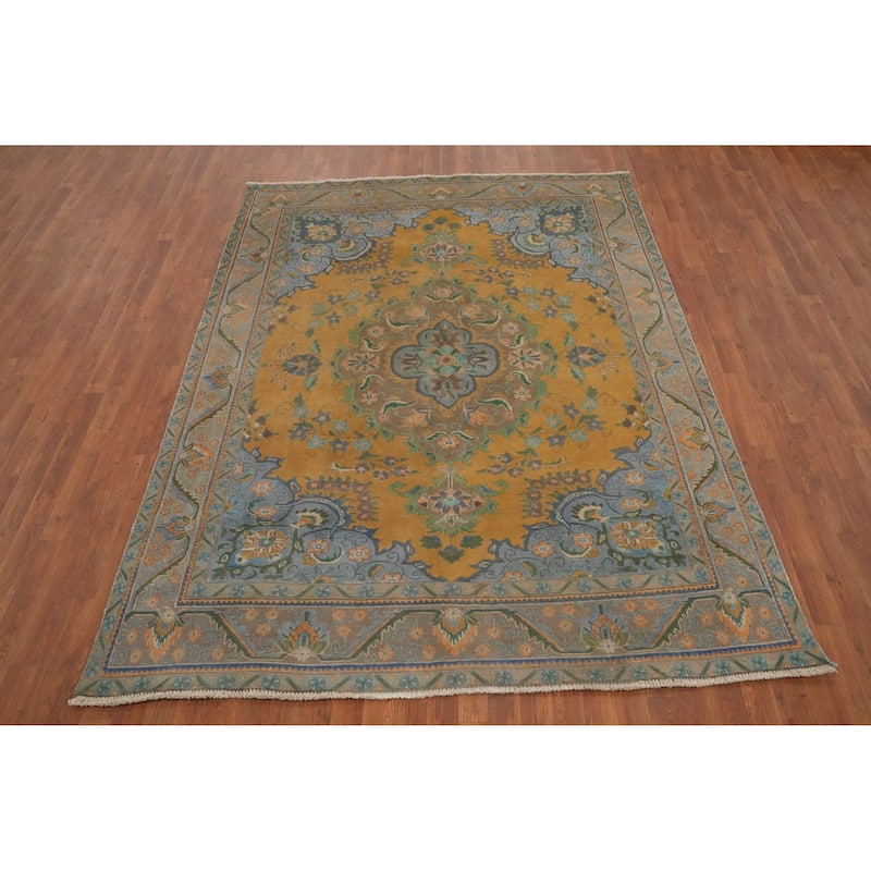 Hand Knotted Oriental 100% Wool Carpet Traditional Floral Oranges & Rust Tabriz Area Rug - 8' 7'' X 6' 6''