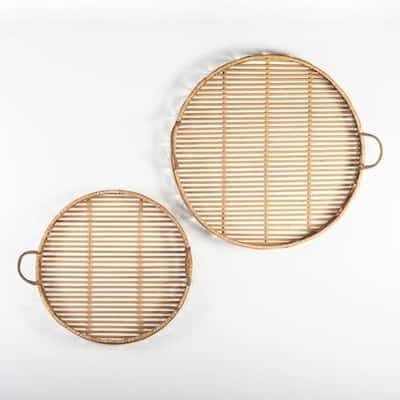 Set Of 2 Bamboo Round Decorative Trays