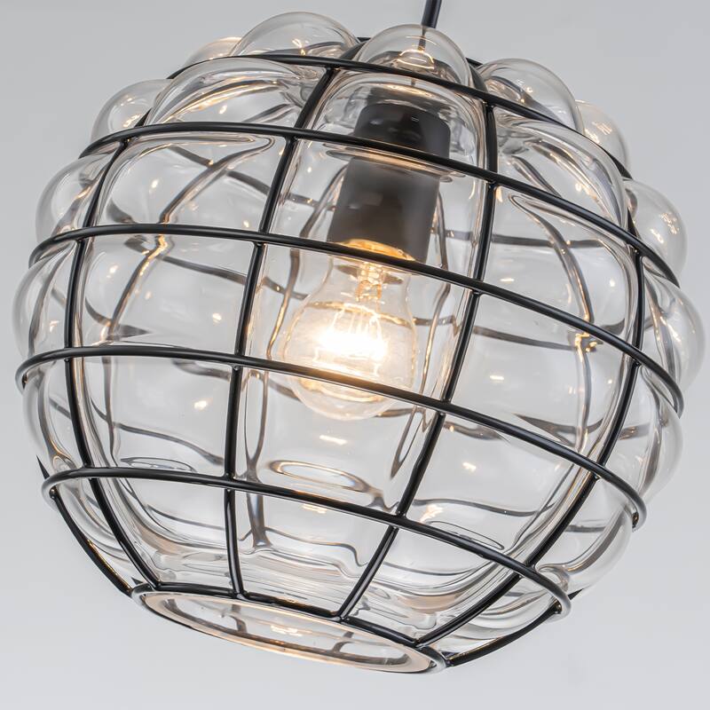 9.84 in. Industrial Clear Grid Glass Pendant Light