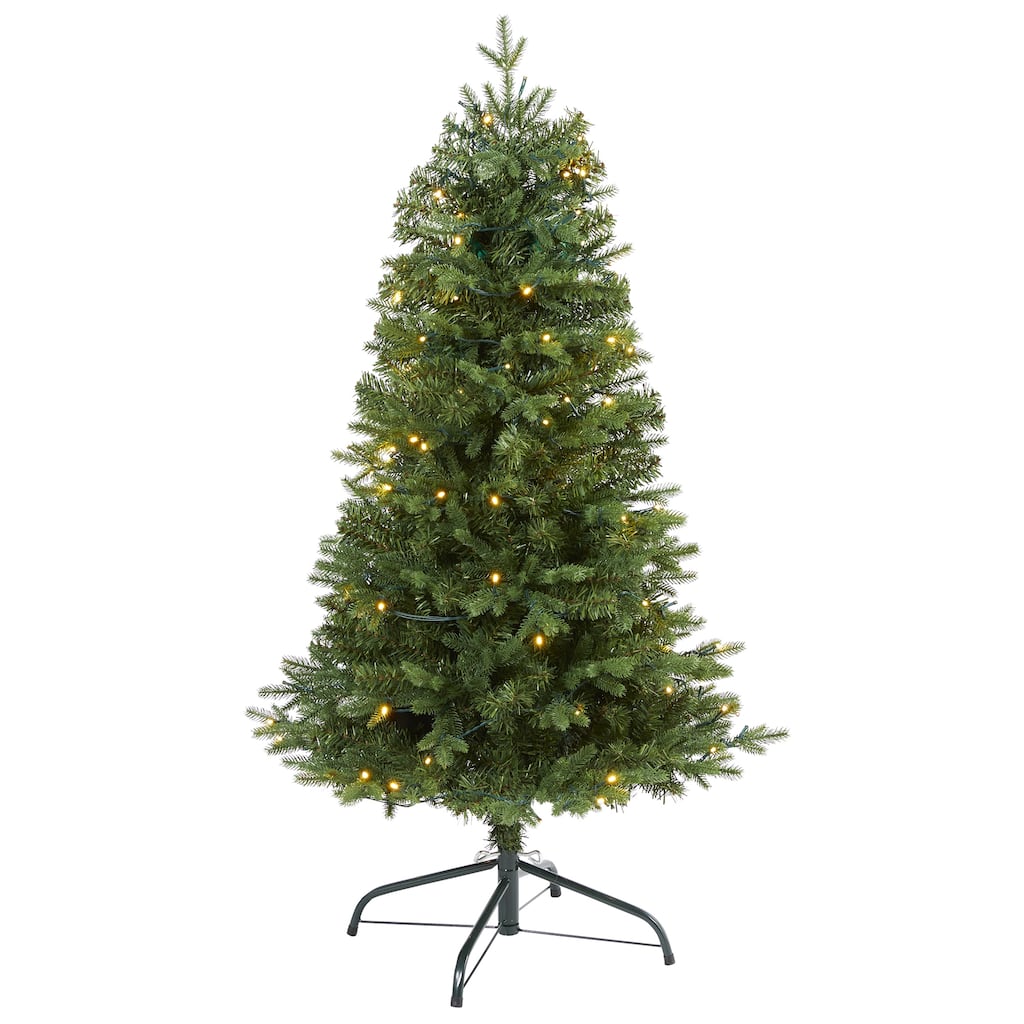 4' Pre-Lit Vermont Fir Artificial Christmas Tree, Warm Clear LED Lights - 4 Foot