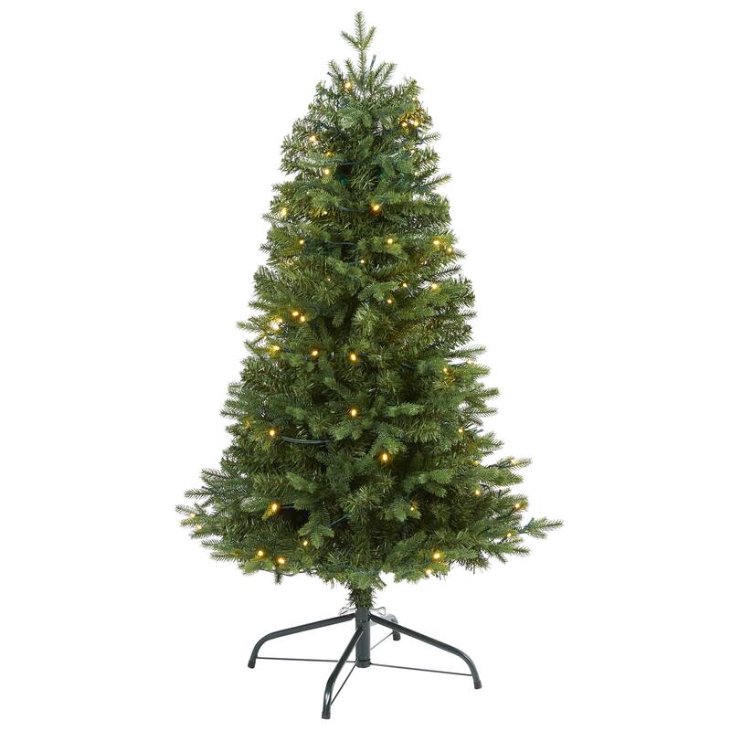 4' Pre-Lit Vermont Fir Artificial Christmas Tree, Warm Clear LED Lights - 4 Foot
