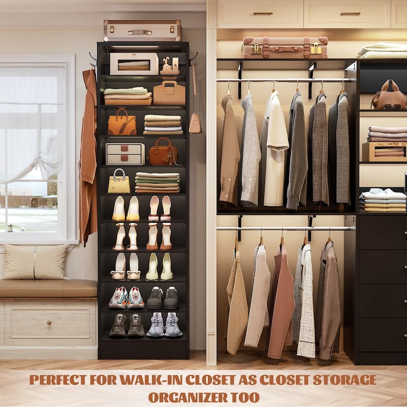 Freestanding 10-Tier Shoe Storage Cabinet,Narrow Wood Shoe Rack Shoe Organizer,Sturdy Closet Organizer Open Display Cabinet