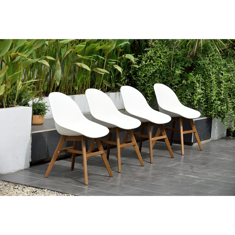 Amazonia Outdoor Hawaii 4 Piece Wood Patio Dining Chairs - White Chairs - Set of 4