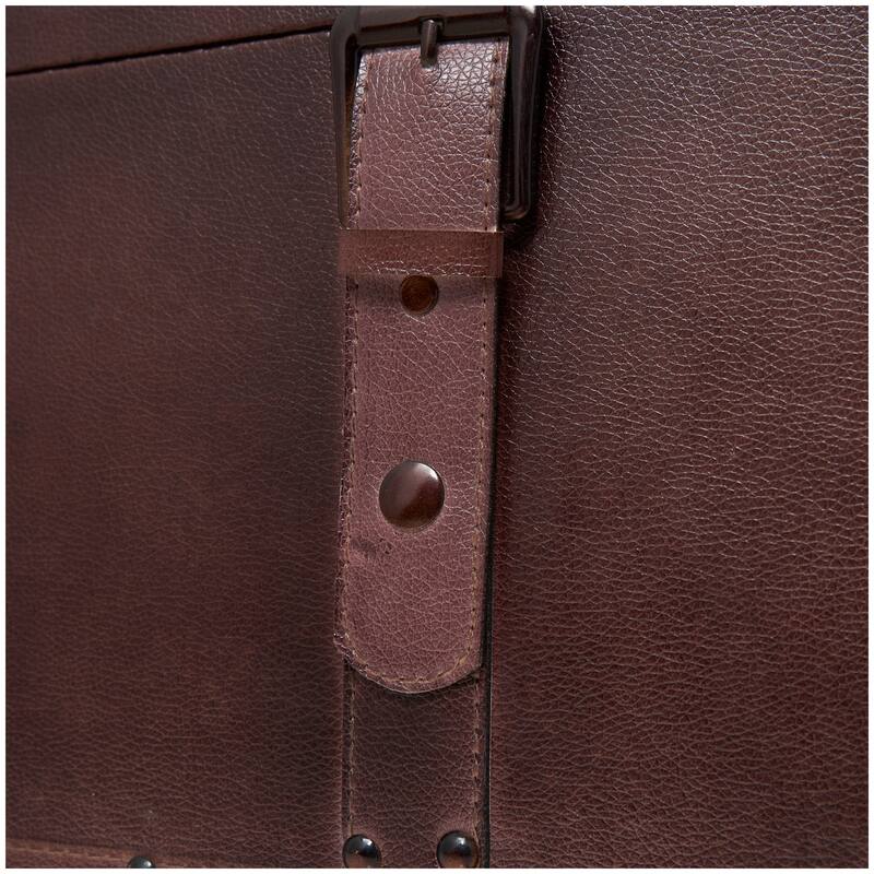 Brown Wood Nesting Upholstered Decorative Trunk with Vintage Accents and Studs (Set of 3)