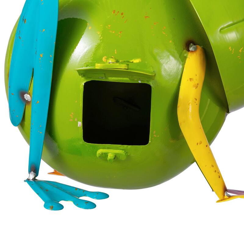 Glitzhome 9"L Metal Glossy Frog Outdoor Garden Birdhouse