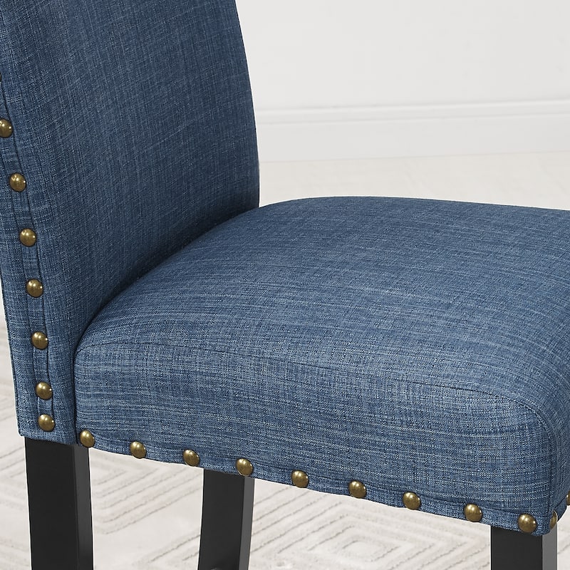 Modern Set of 2 Dining Chairs with Fabric Backrest, Cushioned Seat, Nailhead Trim, Solid Wood Legs for Dining Room Living Room