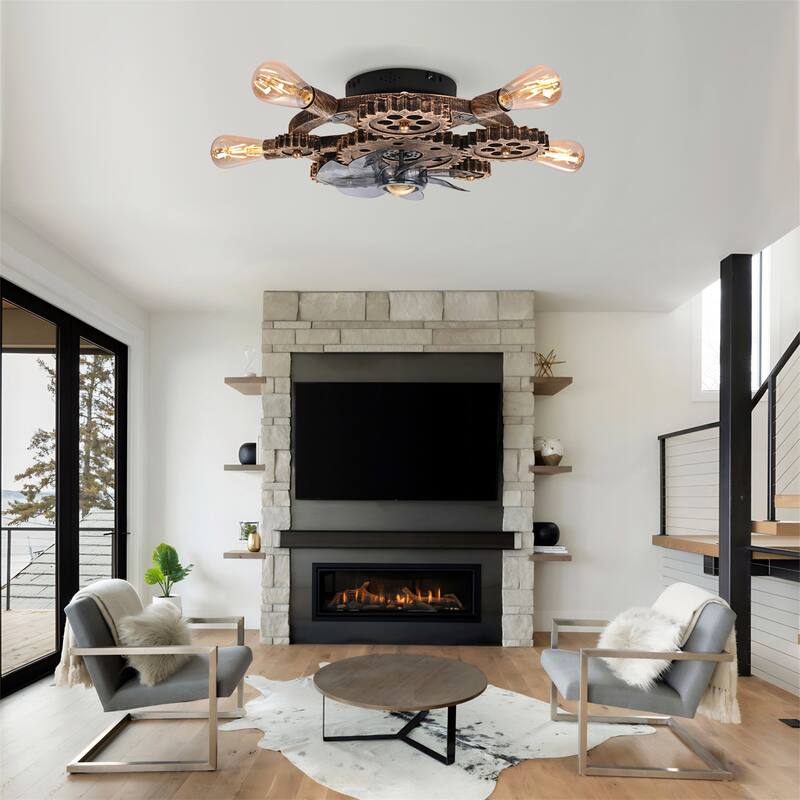 19.6" Farmhouse Ceiling Fan Light and Remote with 7 Blades, NOT Included Bulbs