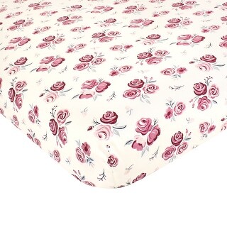 Hudson Baby Infant Girl Cotton Fitted Crib Sheet, Rose, One Size - Rose - One Size