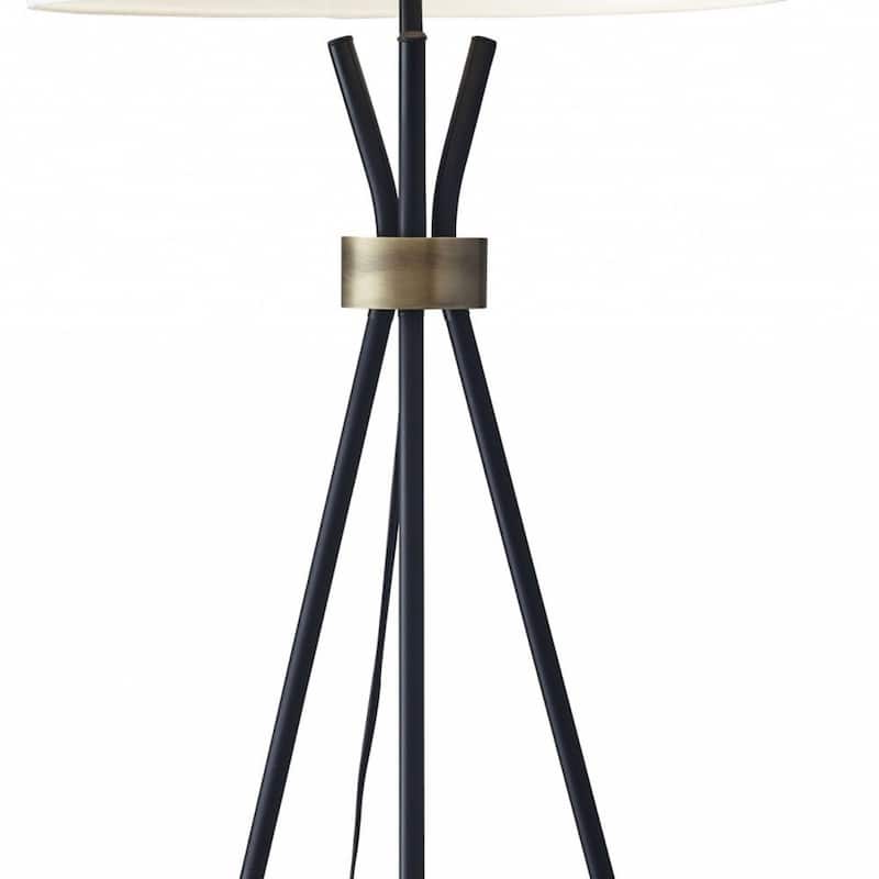 Black Metal Tripod Floor Lamp with White Fabric Empire Shade and Rotary Switch - 21.5” x 21.5” x 60” (D x W x H)