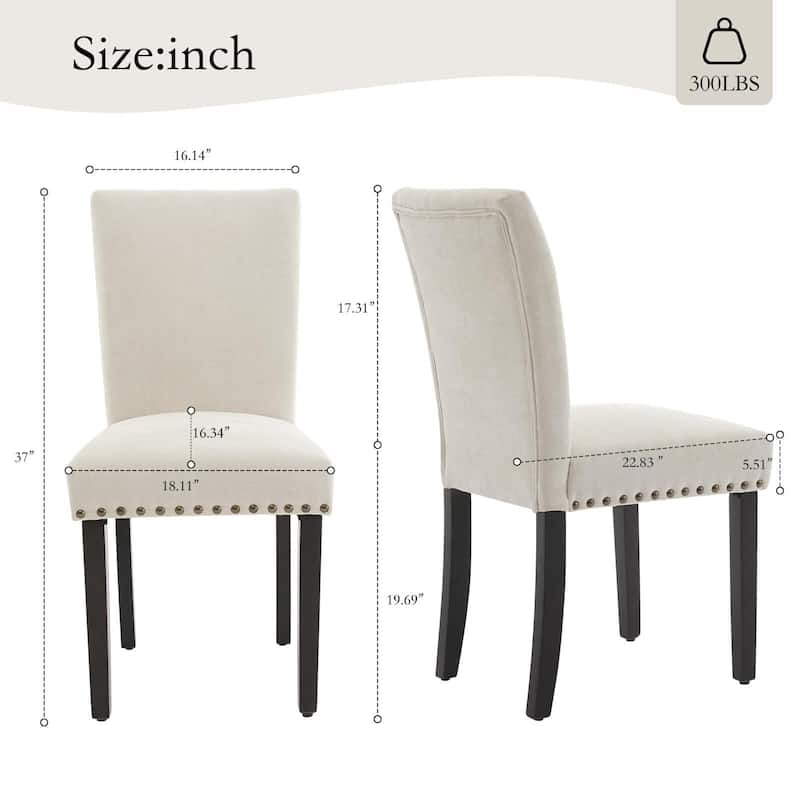 Upholstered Dining Chairs Set of 2, Fabric Parsons Dining Room Chair with Nailhead Trim and Sturdy Wood Legs