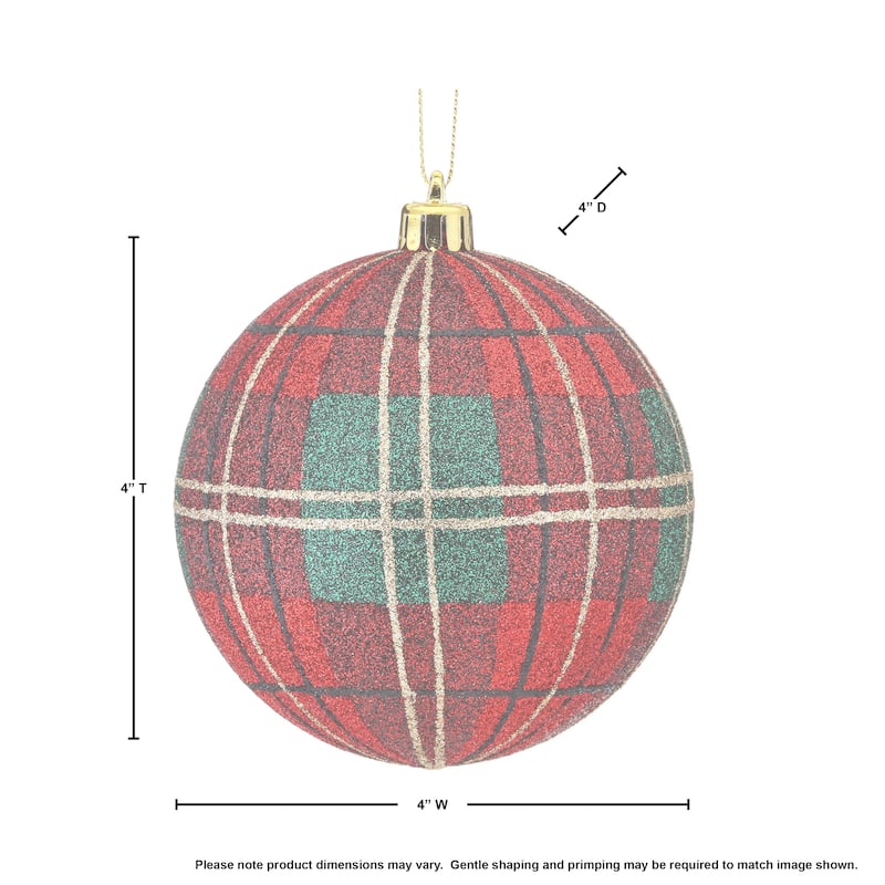 100mm Vp Glitter Plaid Ball Ornament Box of 3
