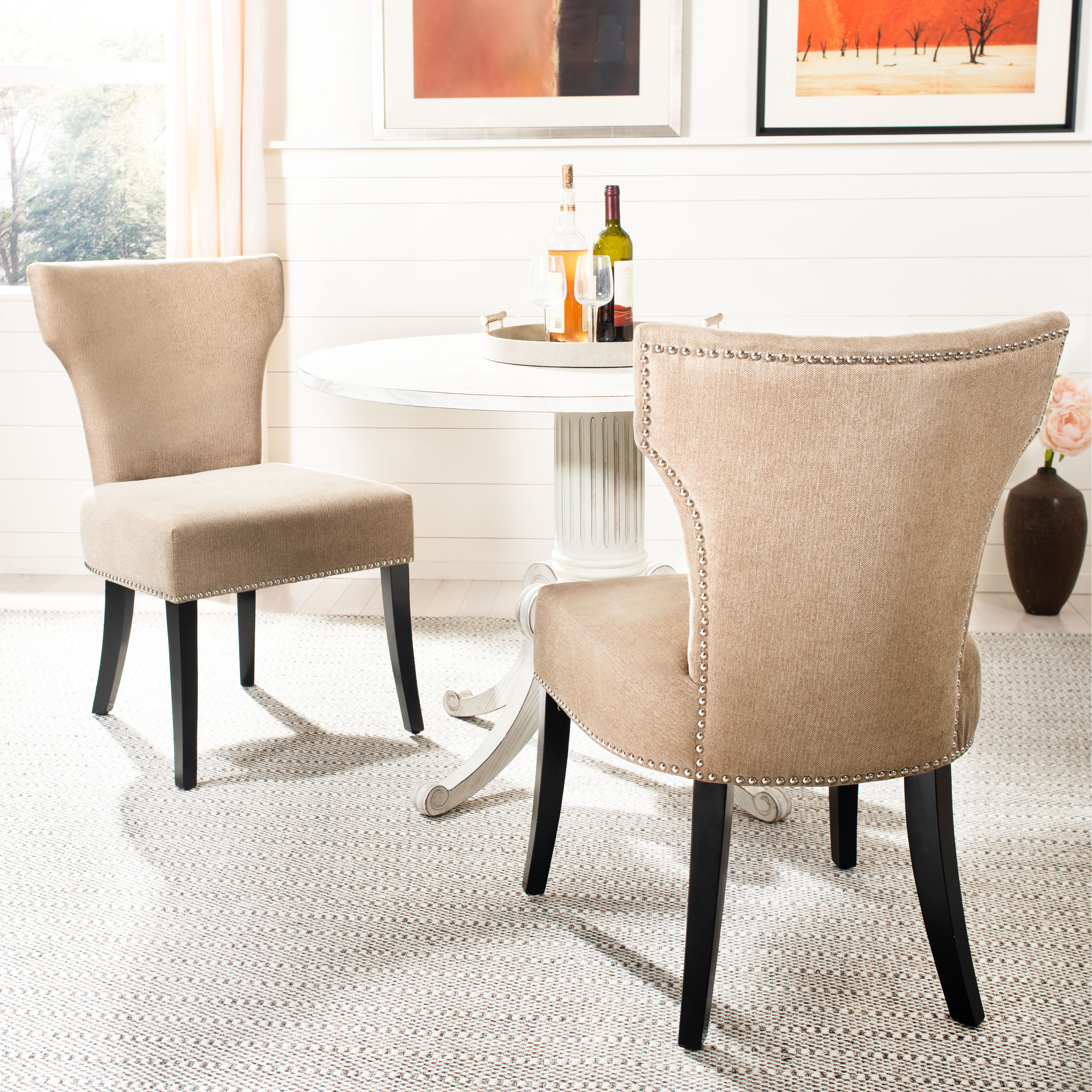 SAFAVIEH Dining Matty Wheat Polyester Nailhead Dining Chairs (Set