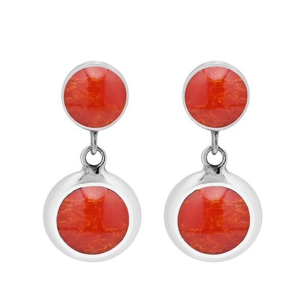 Handmade Dainty Circles Inlay Sterling Silver Post Drop Modern Earrings (Thailand)