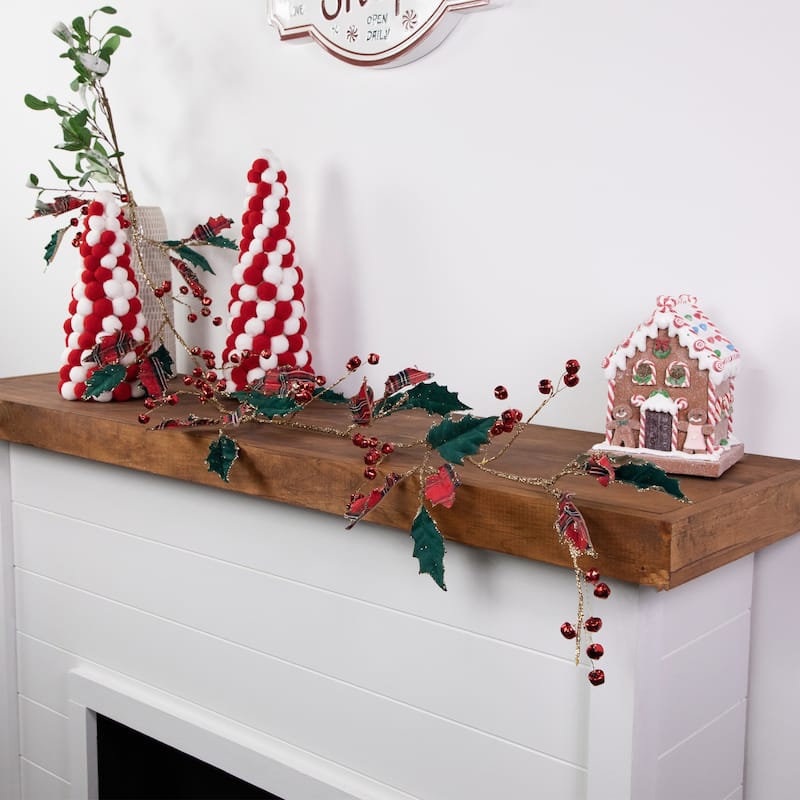 5' Green and Red Plaid Holly with Jingle Bells Christmas Garland - Unlit - 5' x 10"