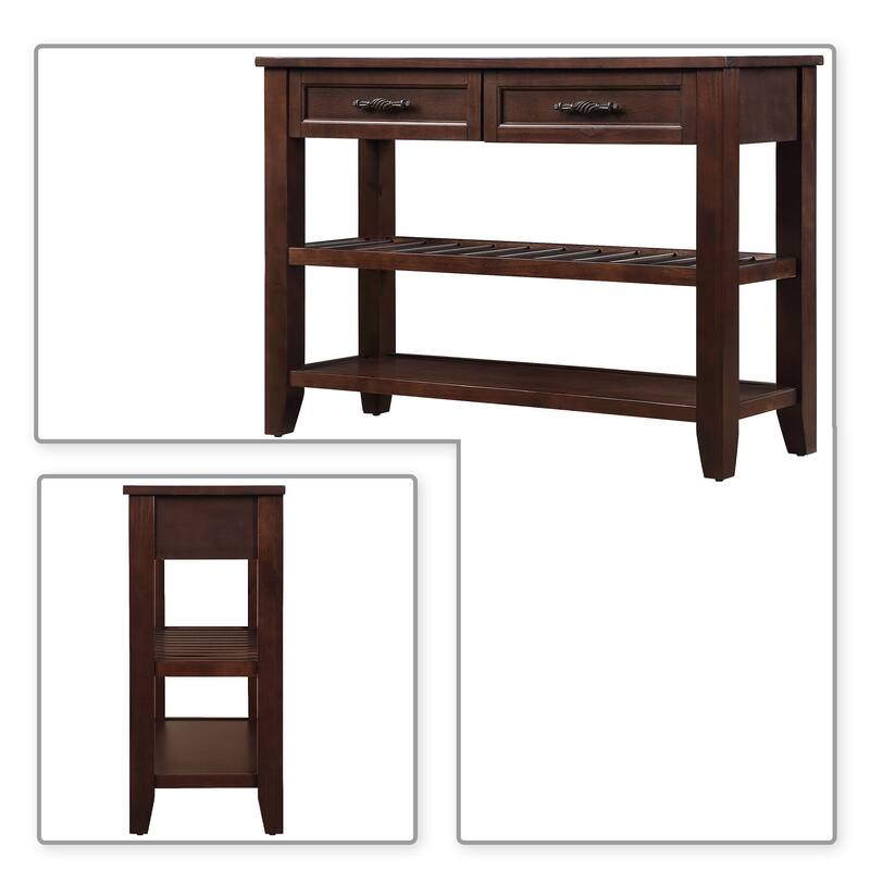 Vintage French Style Console Table with 2 Drawers and 2 Bottom Shelves