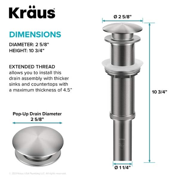 dimension image slide 4 of 11, KRAUS Pop-Up Drain for Vessel Bathroom sink