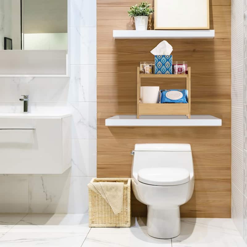 Sorbus Bamboo Bathroom Counter Organizer – 2-Tier Shelf with Hidden Drawer - 13.12" L x 6.37" W x 12.62" H
