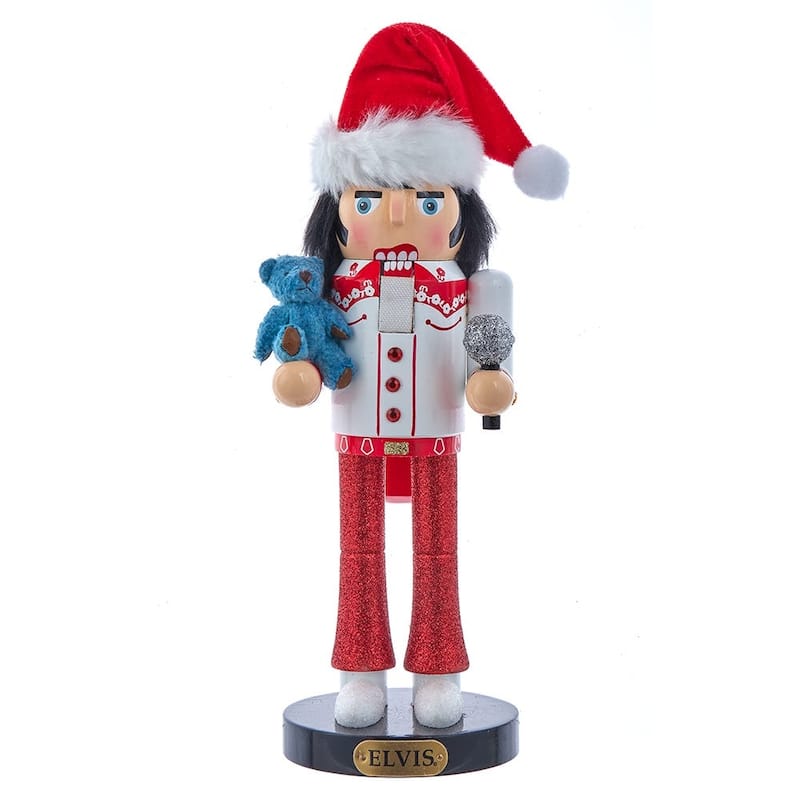 Kurt Adler 10-Inch Elvis Presley® With Teddy Bear Nutcracker - Multicolored