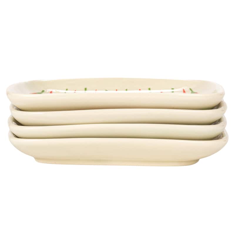 Stoneware Plate with 4 Vegetable Styles - 5.9"L x 5.8"W x 0.8"H