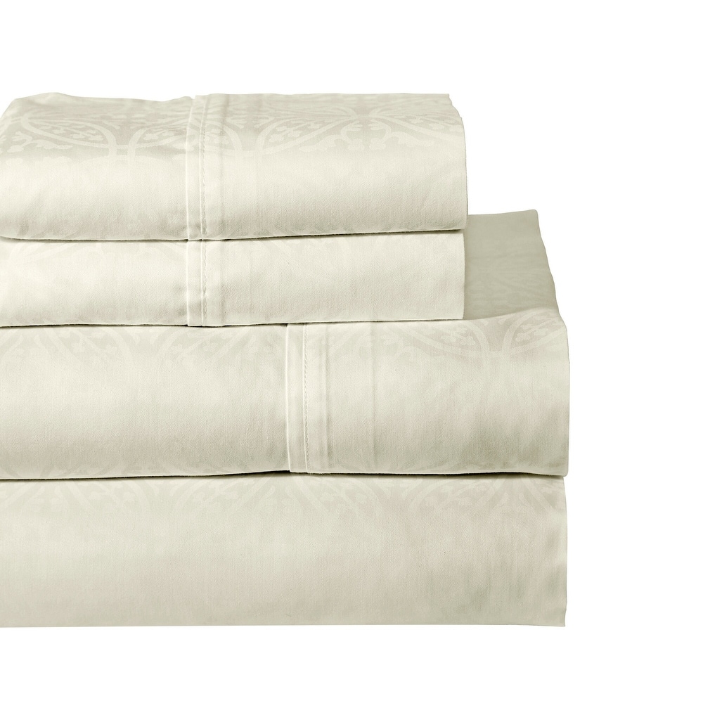 Pointehaven 300 Thread Count Combed Cotton Tone-on-Tone Printed Bed Sheet Set