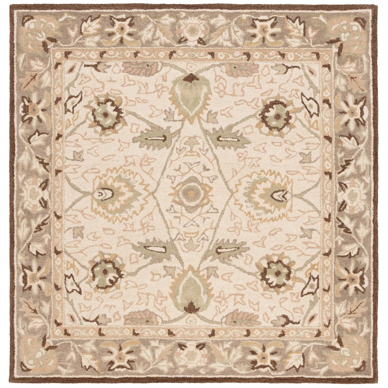SAFAVIEH Handmade Anatolia Renelle Traditional Oriental Hand-spun Wool Rug - 6' Square - Ivory/Brown