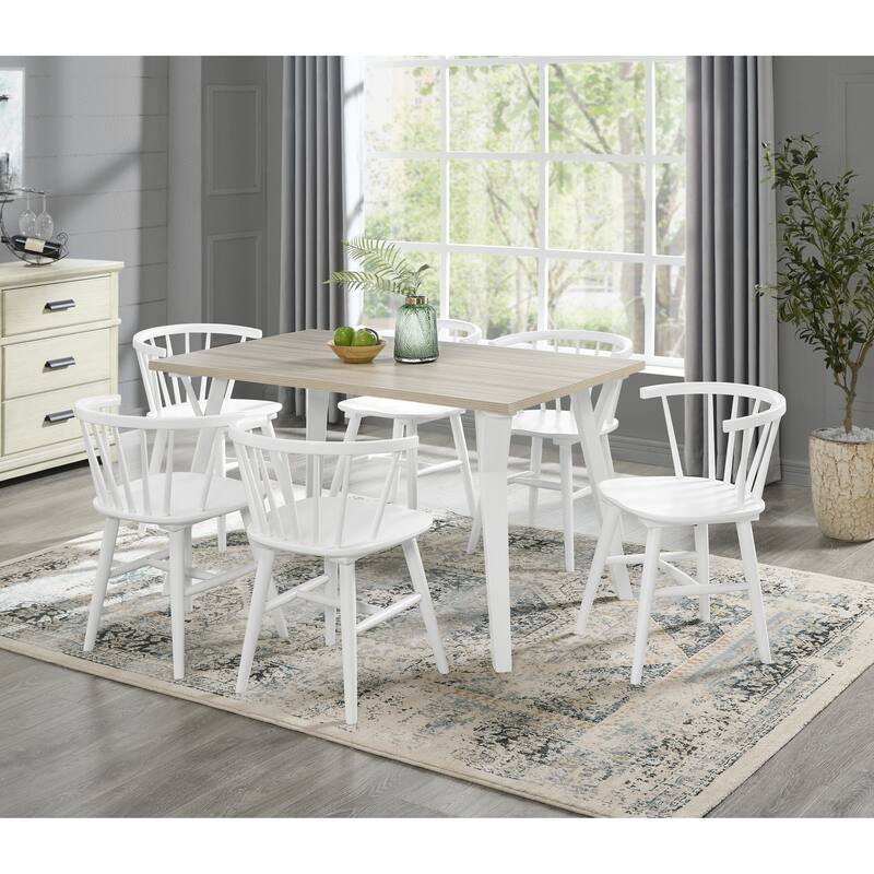 Rectangular Dining Table Set Kitchen Dining Table Set Farmhouse Wood Dining Table Set 7-Piece with 6 Windsor Chairs for Kitchen