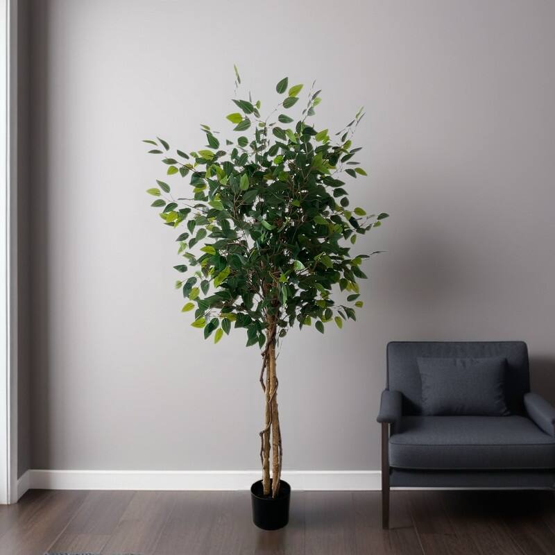XBrand 63-Inch Artificial Ficus Tree - Realistic Indoor Faux Plant with Bendable Branches and Pre-Potted Design