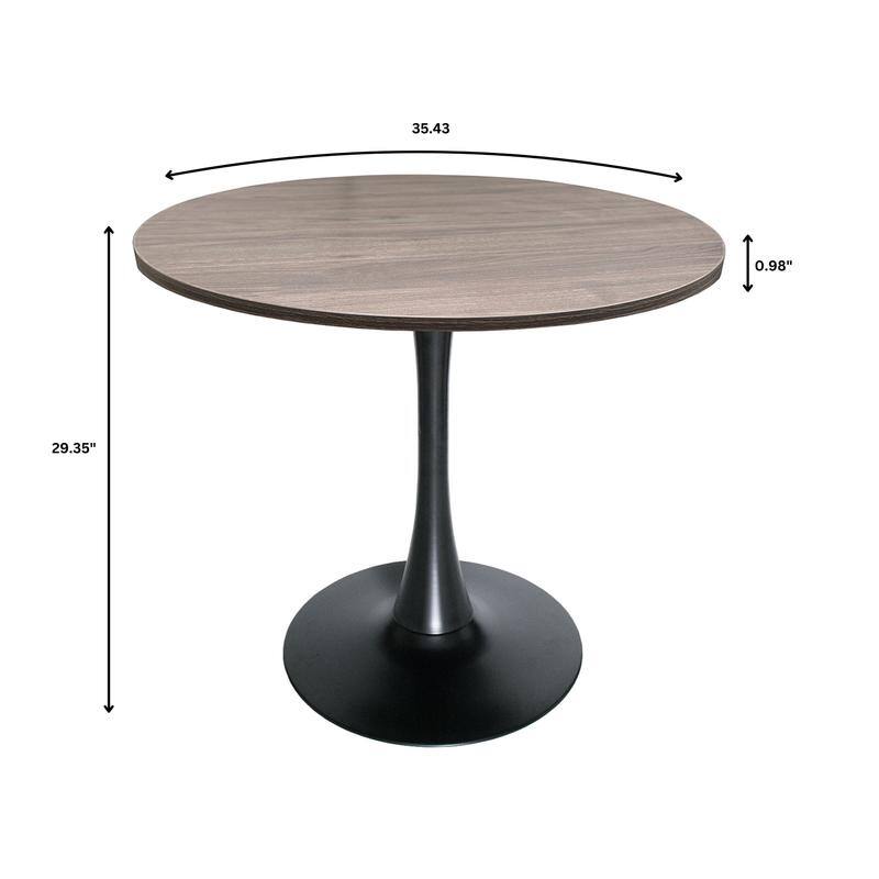 Bristol Mid-Century Modern Round Dining Table for 4 with MDF Top and Sleek Black Iron Base for Kitchen & Dining Room