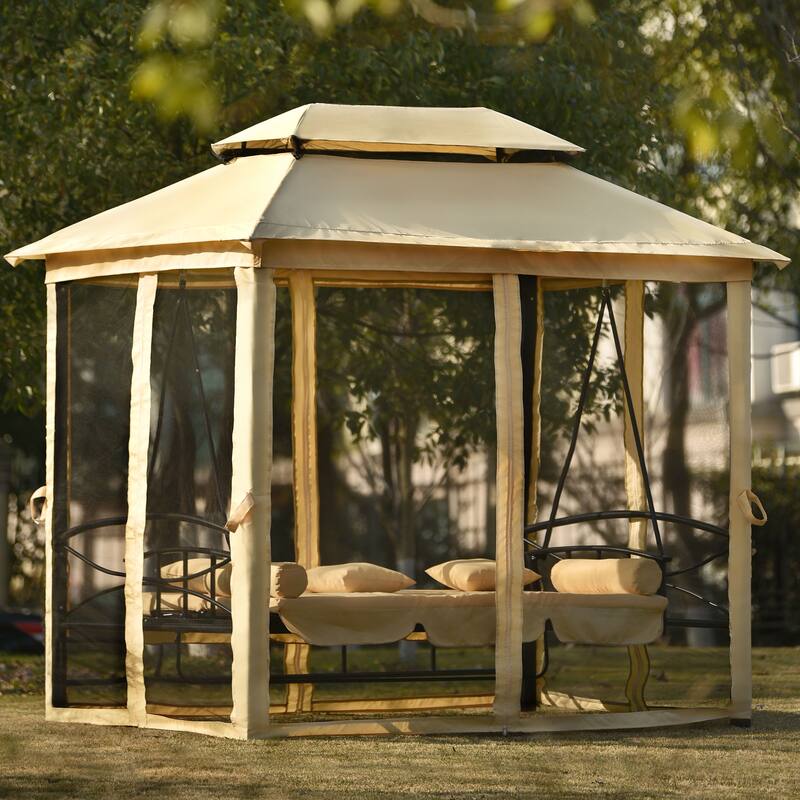 Outdoor Gazebo 8.9x5.9 ft with Convertible Swing Bench, Mosquito