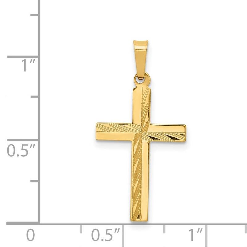 Curata 14k Yellow Gold 18" Diamond-Cut Hollow Cross Pendant Necklace - 20x13mm