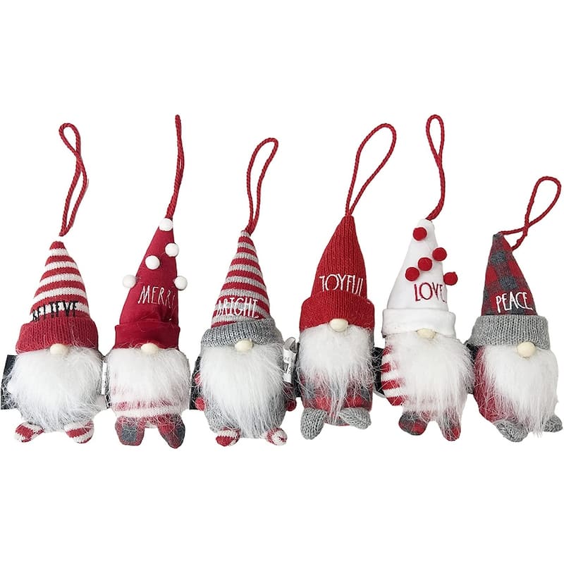 RAE DUNN Set of 6 Gnome Plush Christmas Ornaments