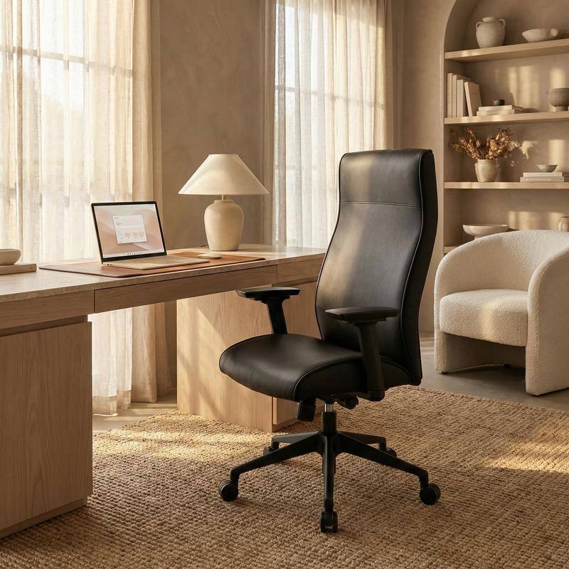 Maxwell High-Back Leather Adjustable Executive Office Chair - Ergonomic Swivel Desk with Stainless Steel Lift 350 lb. Limit