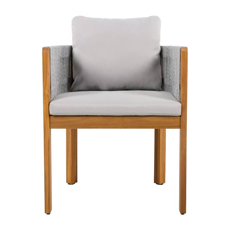 Roomfitters Outdoor Dining Chairs 2-Pack, Acacia Wood Patio Chairs with Rope Weave and Cushions, Weather-Resistant