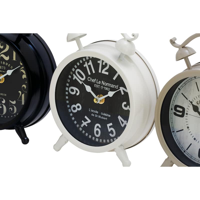Benzara White/Red/Grey Iron Metal Striking Table Clock (Pack of 3)