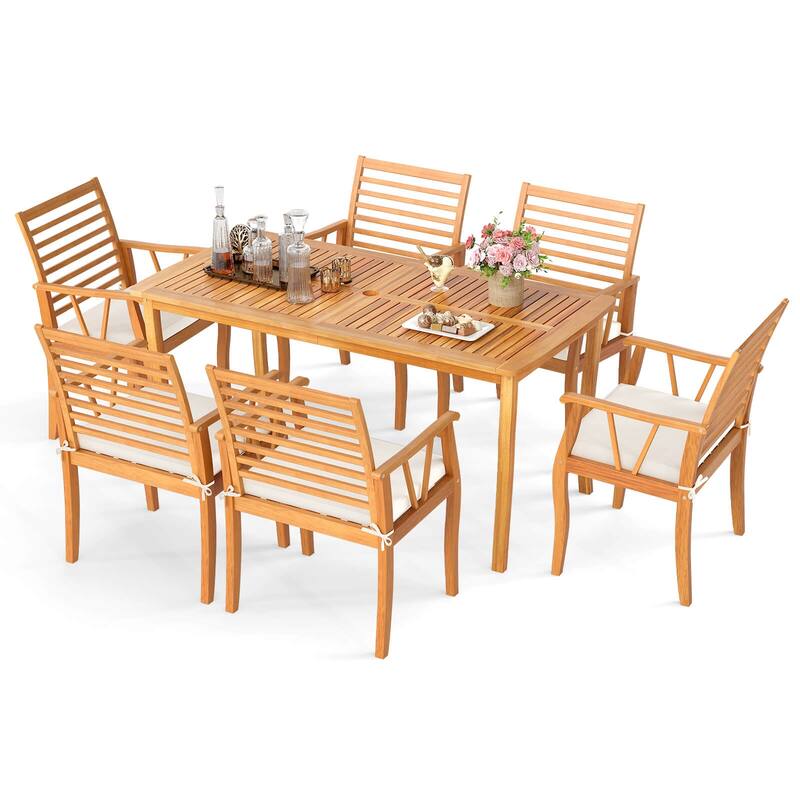 Costway 7 PCS Patio Dining Set Acacia Wood Table and Chairs Set with - See Details